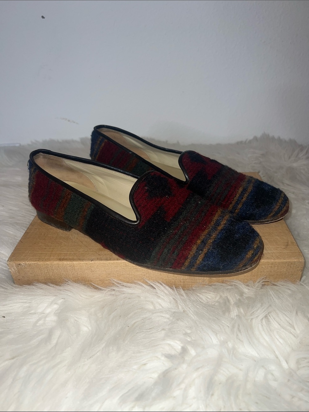 Stubbs & Wooten Womens Multicolor Wool Kilim Slip-On Loafers
